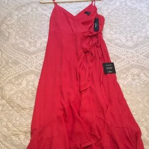 Lulu’s Manhattan Moment Berry Pink Ruffled MIDI Wrap Dress